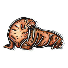 Load image into Gallery viewer, American traditional tattoo flash wildlife illustration Pacific Walrus watercolor sticker.
