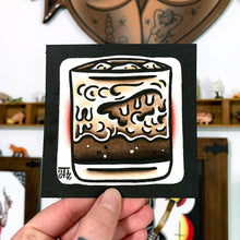 Load image into Gallery viewer, American traditional tattoo flash illustration White Russian Cocktail ink and watercolor painting.
