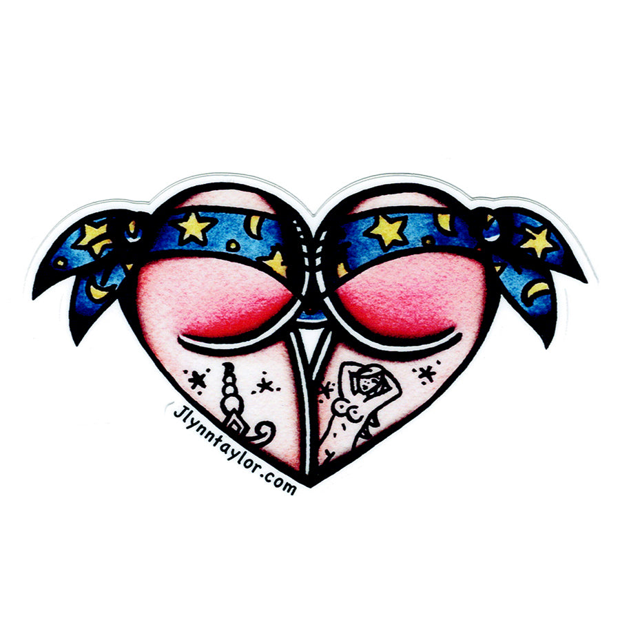 American traditional tattoo flash Wizard Scrunch Butt Heart watercolor Sticker.