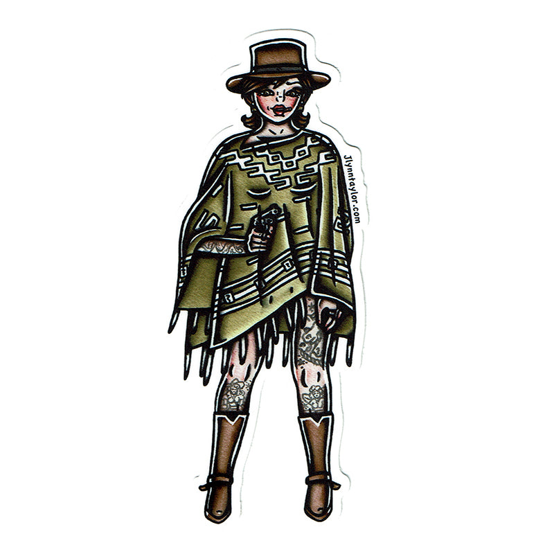 American traditional tattoo flash  The Woman with no Name Vaquera Cowgirl ink and watercolor sticker.