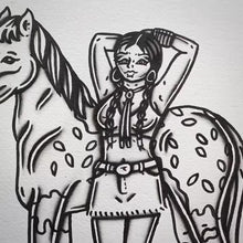 Load and play video in Gallery viewer, American traditional tattoo flash illustration Nez Perce Tribe Appaloosa Horse Pinup watercolor painting.
