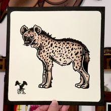 Load and play video in Gallery viewer, American traditional tattoo flash wildlife illustration Spotted Hyena ink and watercolor painting.

