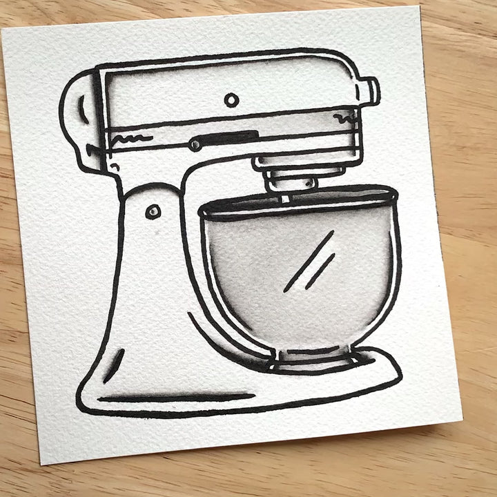 American traditional tattoo flash illustration Kitchen Aid Mixer watercolor painting.