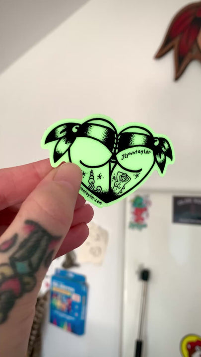 Glow in the Dark Scrunch Butt Booty Heart vinyl sticker.