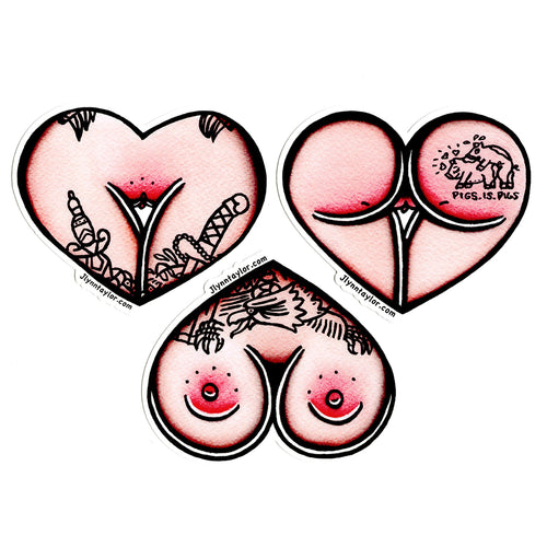 American traditional tattoo flash Jlynntaylor Heart watercolor sticker set.