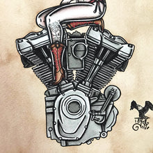 Load image into Gallery viewer, American Traditional tattoo flash sexy Harley-Davidson Milwaukee-Eight engine pinup spitshade painting.
