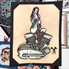 Load image into Gallery viewer, American Traditional tattoo flash sexy Harley-Davidson K-Model engine pinup spitshade painting.
