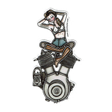 Load image into Gallery viewer, American Traditional tattoo flash Harley Motorcycle 1909 V-Twin Engine Pinup watercolor sticker.
