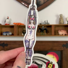 Load and play video in Gallery viewer, American traditional tattoo flash Rope Bondage Pinup watercolor sticker.
