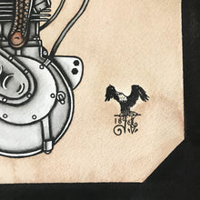 Load image into Gallery viewer, American Traditional tattoo flash sexy Harley Davidson single cylinder engine pinup spitshade painting.

