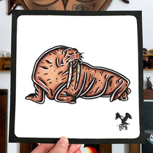Load image into Gallery viewer, American traditional tattoo flash wildlife illustration Pacific Walrus ink and watercolor painting.
