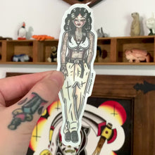 Load and play video in Gallery viewer, American traditional tattoo flash illustration Latina Chola Gangster Pinup watercolor sticker.
