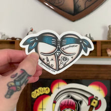 Load and play video in Gallery viewer, American Traditional tattoo flash Blue Scrunch Butt Booty Heart watercolor sticker.
