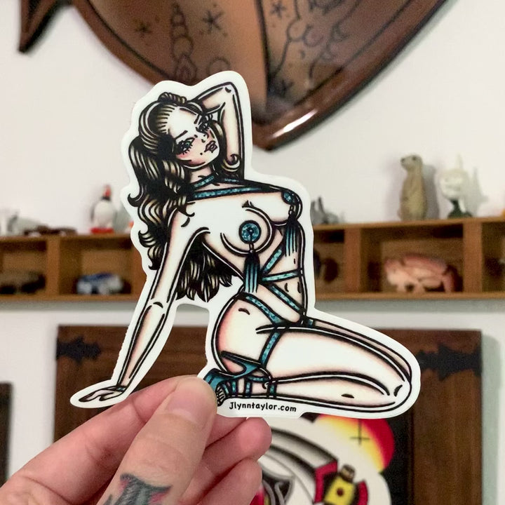 American Traditional tattoo flash illustration  Burlesque Pinup watercolor sticker.