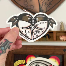Load and play video in Gallery viewer, American Traditional tattoo flash Brown Scrunch Butt Booty Heart watercolor sticker.

