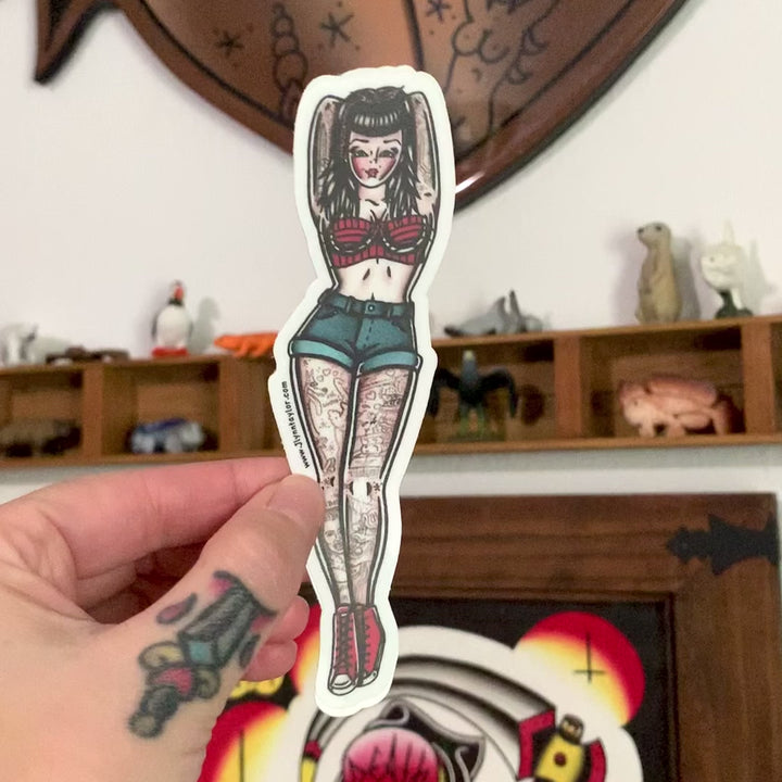 American traditional tattoo flash Rockabilly Pinup watercolor sticker.