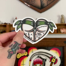 Load and play video in Gallery viewer, American Traditional tattoo flash Green Scrunch Butt Booty Heart watercolor sticker.
