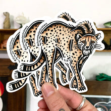 Load image into Gallery viewer, American traditional tattoo flash African Cheetah watercolor sticker.
