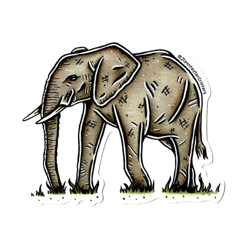 American traditional tattoo flash African Elephant wildlife watercolor sticker.