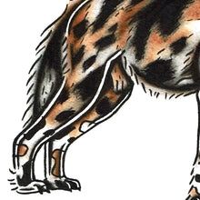 Load image into Gallery viewer, American traditional tattoo flash wildlife illustration African Wild dog ink and watercolor painting.
