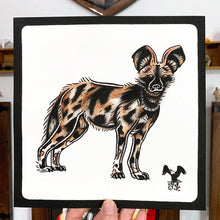 Load image into Gallery viewer, American traditional tattoo flash wildlife illustration African Wild dog ink and watercolor painting.
