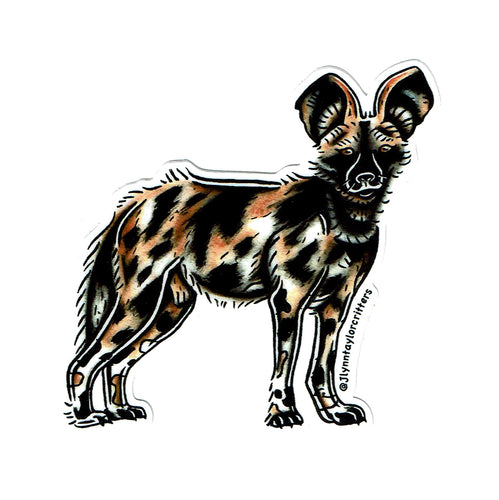 American traditional tattoo flash African Wild Dog wildlife watercolor sticker.