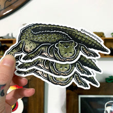 Load image into Gallery viewer, American traditional tattoo flash American Alligator watercolor sticker.
