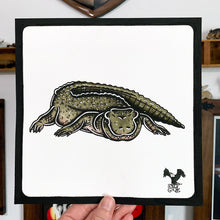 Load image into Gallery viewer, American traditional tattoo flash wildlife illustration American Alligator ink and watercolor painting.
