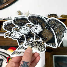 Load image into Gallery viewer, American traditional tattoo flash wildlife illustration American Bald Eagle watercolor stickers.
