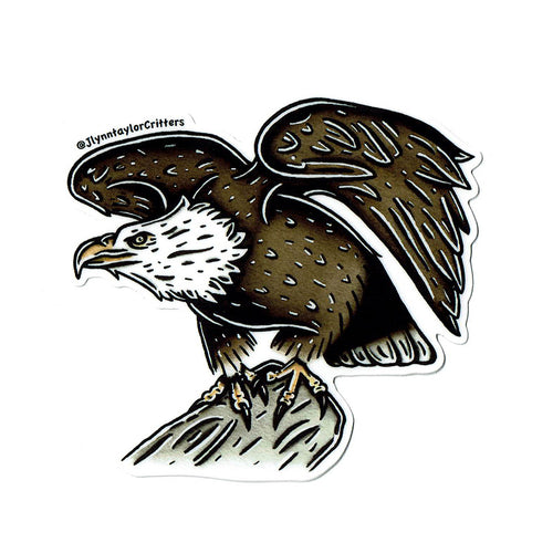 American traditional tattoo flash wildlife illustration American Bald Eagle watercolor sticker.