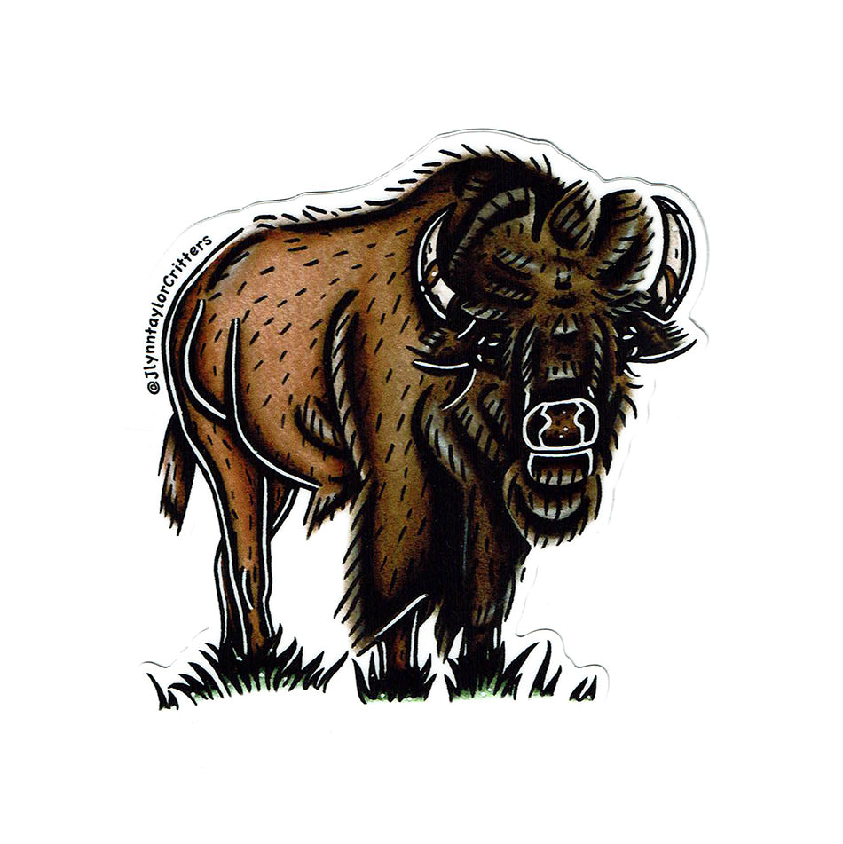 American traditional tattoo flash American Bison wildlife watercolor sticker.