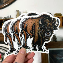 Load image into Gallery viewer, American traditional tattoo flash American Bison wildlife watercolor sticker.
