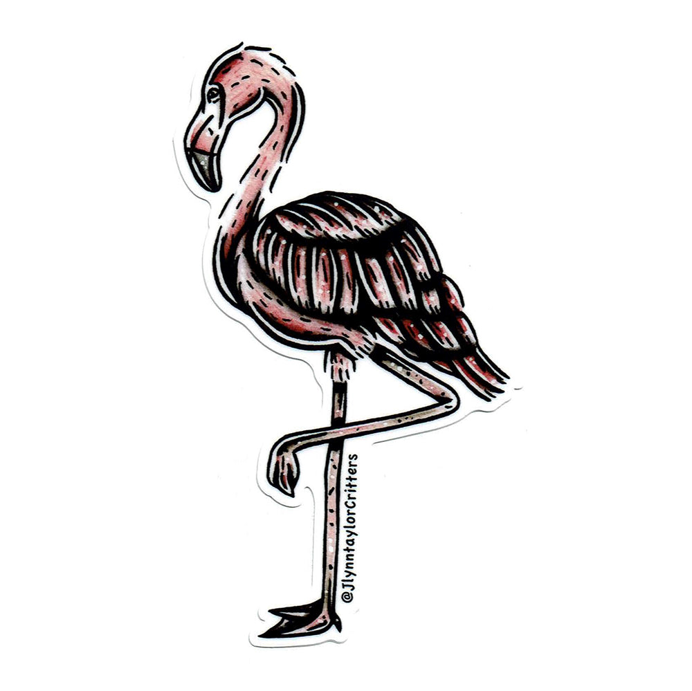 American traditional tattoo flash American Flamingo watercolor sticker.