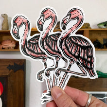 Load image into Gallery viewer, American traditional tattoo flash American Flamingo watercolor sticker.

