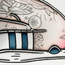 Load image into Gallery viewer, American Traditional tattoo flash sexy tattooed pinup in socks spitshade painting.
