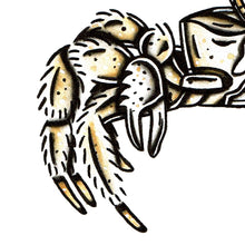 Load image into Gallery viewer, American traditional tattoo flash wildlife illustration Atlantic Ghost Crab ink and watercolor painting.
