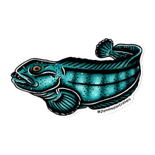 Load image into Gallery viewer, American traditional tattoo flash Atlantic Wolffish wildlife watercolor sticker.
