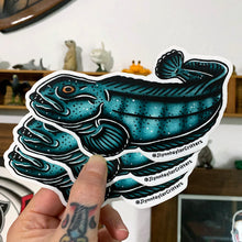 Load image into Gallery viewer, American traditional tattoo flash Atlantic Wolffish wildlife watercolor sticker.
