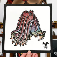 Load image into Gallery viewer, American traditional tattoo flash wildlife illustration Australian Giant Cuttlefish watercolor painting.
