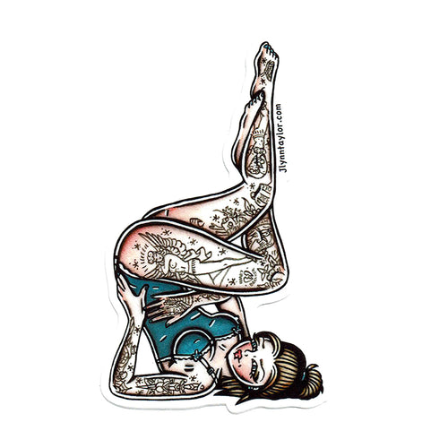 American Traditional tattoo flash Babydoll Pinup watercolor sticker.