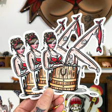 Load image into Gallery viewer, American traditional tattoo flash country barrel wash tub pinup watercolor sticker.
