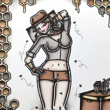 Load image into Gallery viewer, American Traditional tattoo flash sexy beekeeper pinup spitshade painting.
