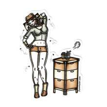 Load image into Gallery viewer, American traditional tattoo flash Beekeeper Pinup watercolor sticker.
