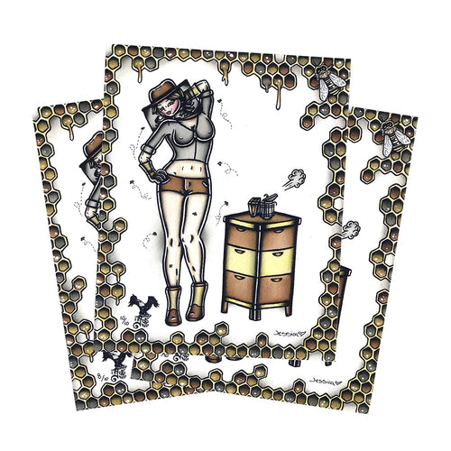 American traditional tattoo flash sexy beekeeper pinup prints.