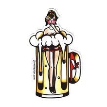 Load image into Gallery viewer, American traditional tattoo flash illustration Beer Pinup watercolor sticker.
