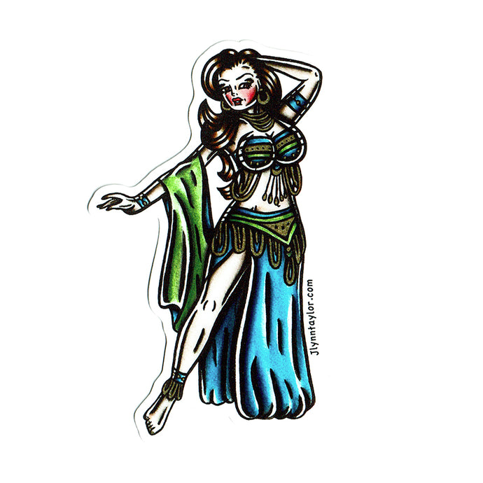 American traditional tattoo flash Belly Dancer Pinup watercolor sticker.