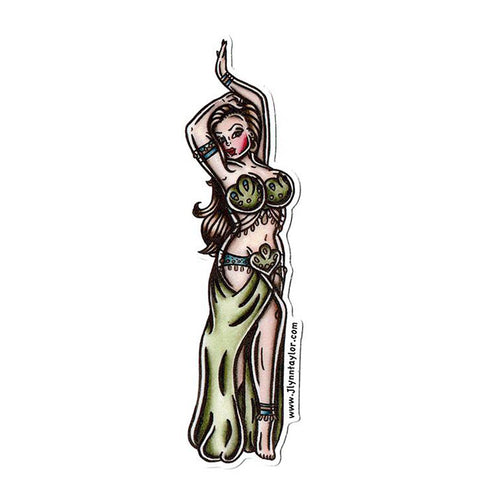 American traditional tattoo flash Belly Dancer Pinup watercolor sticker.