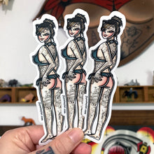 Load image into Gallery viewer, American traditional tattoo flash bikini pinup watercolor sticker.
