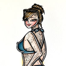 Load image into Gallery viewer, American traditional tattoo flash sexy bikini pinup spitshade painting.
