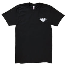 Load image into Gallery viewer, Tattoo style butt heart logo black shirt.
